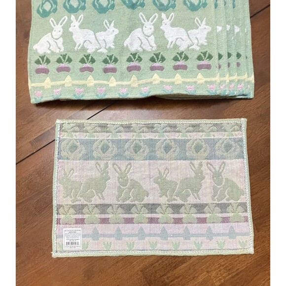 Set of 6 Tapestry Placemats Easter Bunny Garden 18"x13" Cotton Blend India VTG - Picture 4 of 8